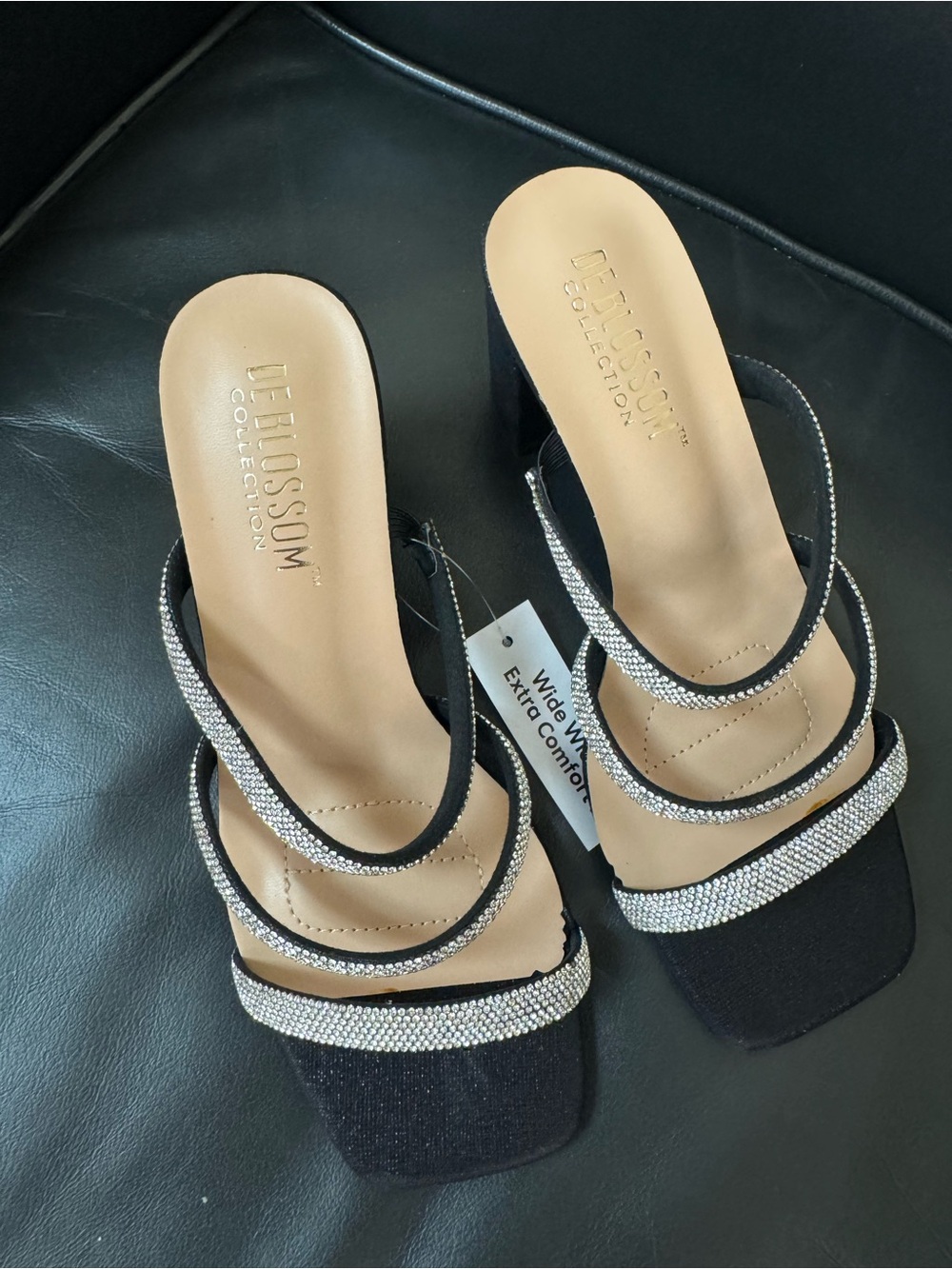 De Blossom Collection Black Crystal-Embellished Mule Heels